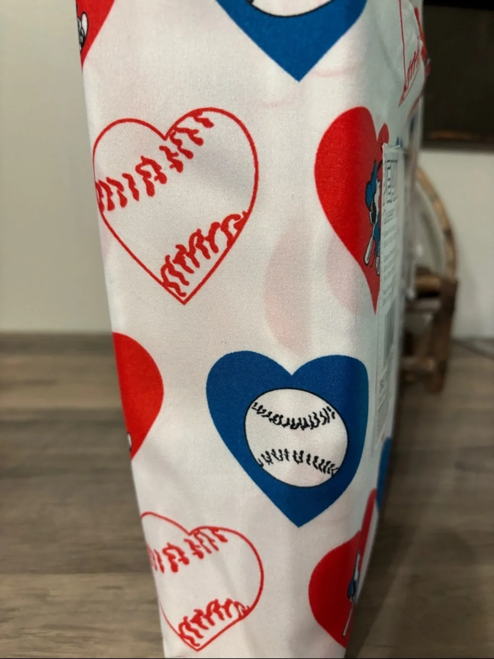 NEW Peanuts Snoopy Queen Sheet Set Red, Blue & White Heart Baseball Print